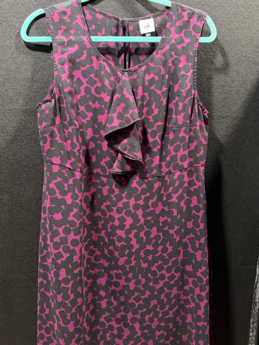 CAbi Sleeveless Ruffle-Front Midi Dress in Purple & Black
